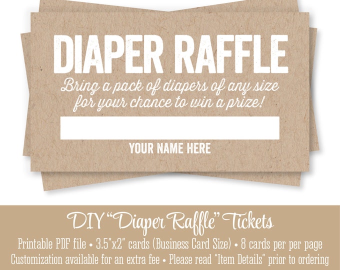 Printable Diaper Raffle Tickets - Rustic Brown Kraft Paper Fun Baby Shower Game Ideas - Bring A Pack of Diapers - INSTANT DOWNLOAD