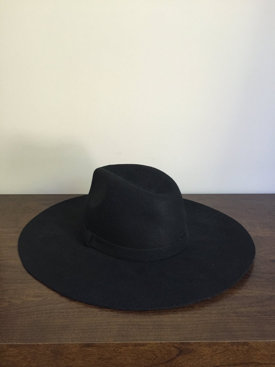 Vintage Black Wide Brimmed Wool Fedora Hat