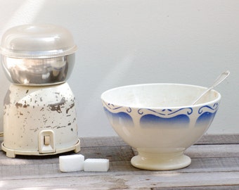 French vintage cafe au lait bowl with blue decoration like Digoin, Coffee bowl,bol cafe au lait, shabby chic