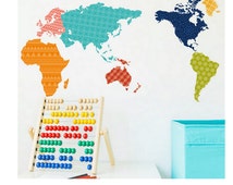 Map Of The World Decal Kids Children Wall Decal - Large World Map Nursery Wall Decal - Baby Nursery Wall Decal -