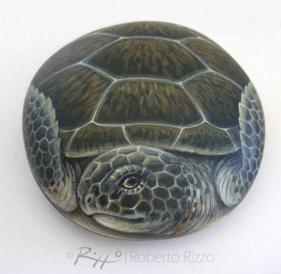 Unique Hand Painted Rock Sea Turtle