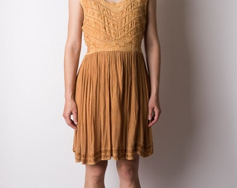 vintage 1980s 1990s BABYDOLL cotton gauze SAFFRON dress grunge soutache embroidered india draped tank mini 80s 90s s