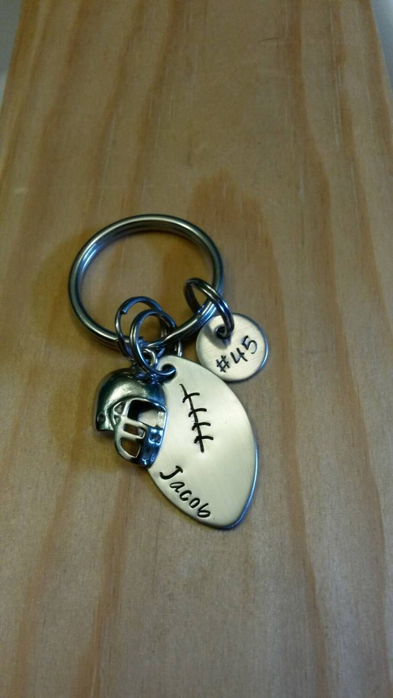 Hand Stamped Personalized Football keychain Football