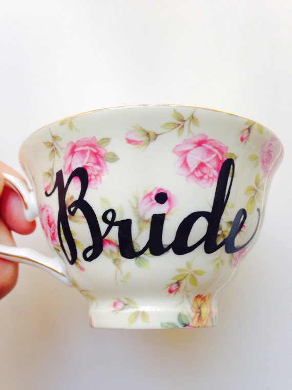 Floral BRIDE Tea Cup & Saucer wedding coffee by VelvetCrownDesign