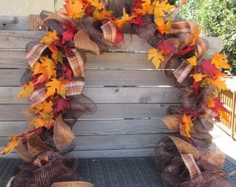 10' Fall Garland Fall Leaf Garland Fall Deco Mesh Garland Fall Leaf Swag Brown/Orange Garland Maple Leaf Garland Fall Leaf Mesh Door Decor