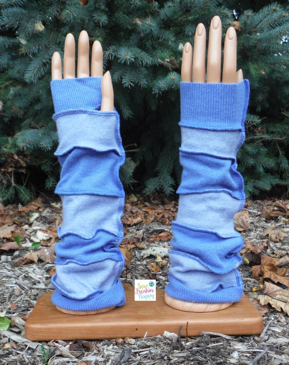 Blue Arm Warmers Upcycled From Cashmere by SewFreakinHappy