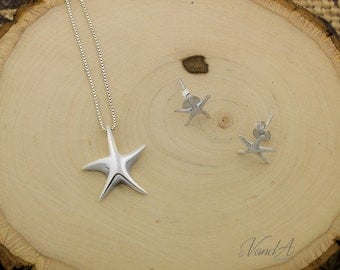 Sterling Silver 925 Starfish Necklace and earrings set of Starfish Earrings with necklace (N-74)