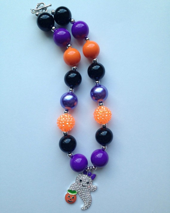 Ghost Halloween Chunky Bead Necklace // Halloween // Ghost