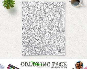 Printable Adult Coloring Page Paisley Floral Book AntiStress Art Therapy Instant Download Zen