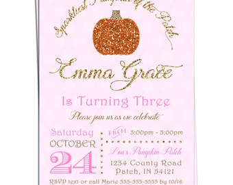 Sparkliest Pumpkin Invitation - Sparkle Pumpkin Birthday Invitation - Printable Pumpkin Invitation - You Print - Faux Glitter