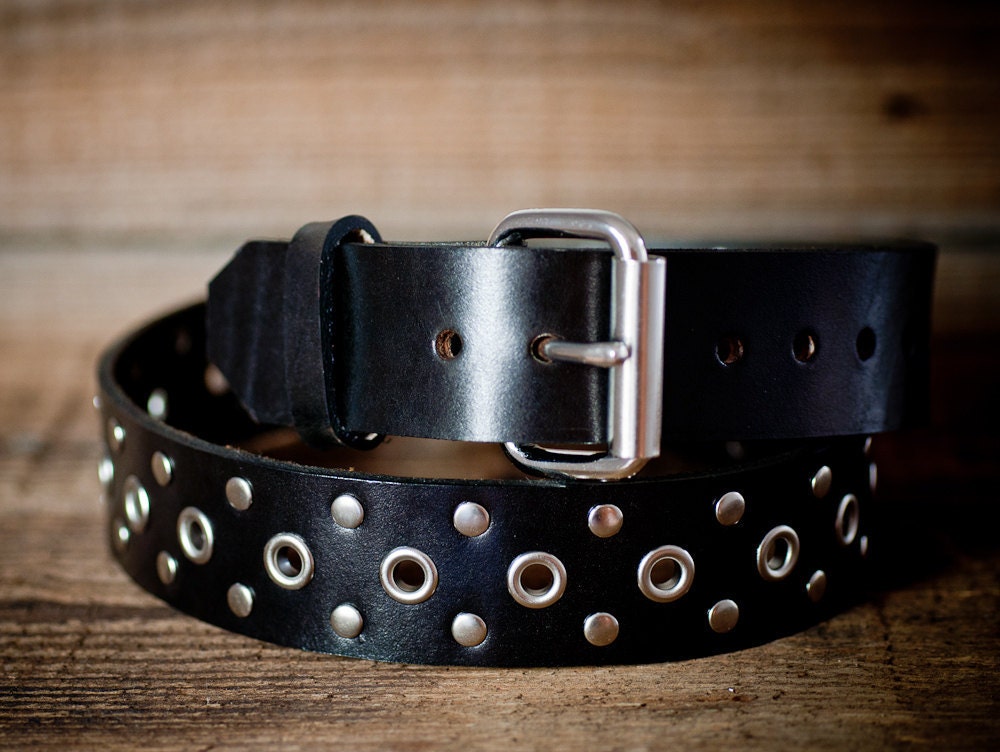 Studded leather belt Full Grain Leather Belt Black Leather