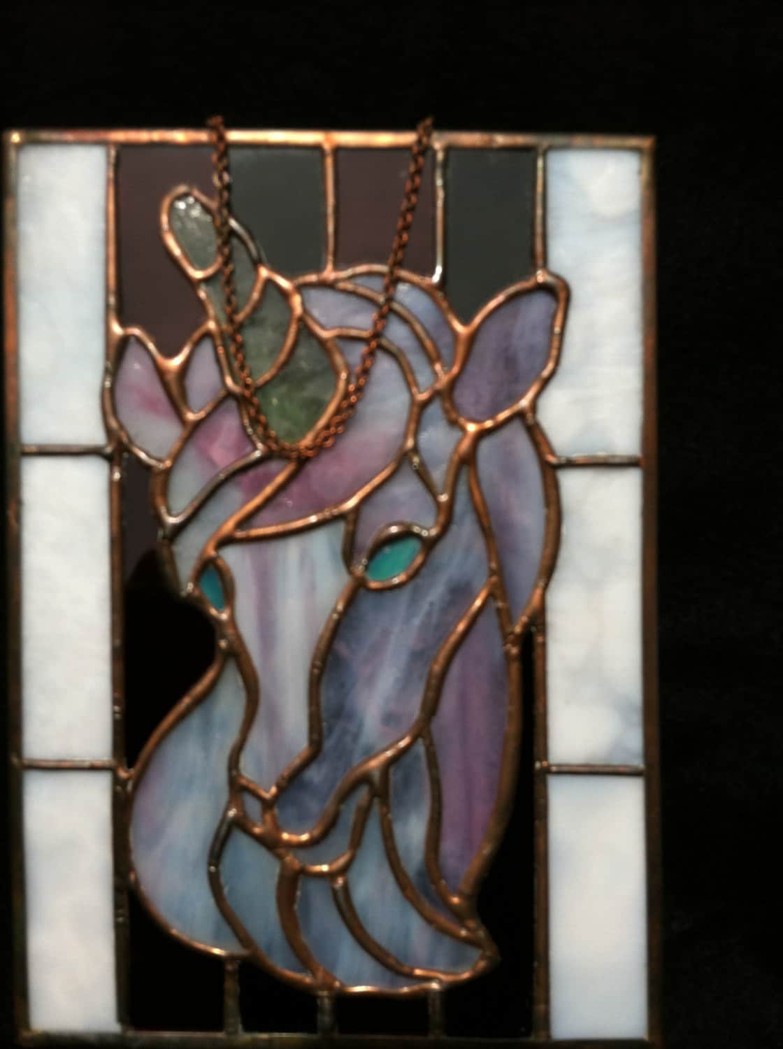 stained glass unicorn panel