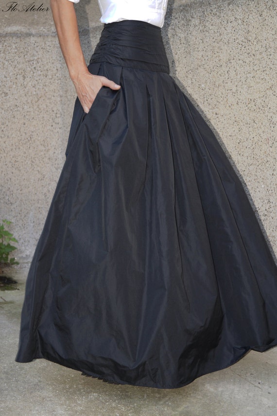 Lovely Black Long Maxi Skirt/ High or Low Waist Skirt /Long Waistband ...