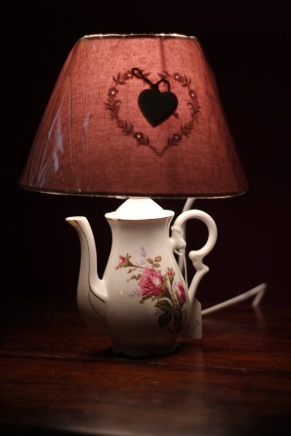 Teapot table lamp home lighting gift for her cottage chic