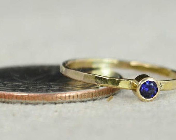 Classic Solid 14k Gold Sapphire Ring, 3mm gold solitaire, solitaire ring, real gold, September Birthstone, Mothers Ring, Solid gold band