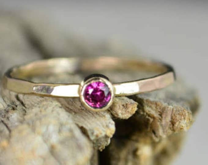 Classic Solid 14k Gold Ruby Ring, 3mm gold solitaire, solitaire ring, real gold, July Birthstone, Mothers Ring, Solid gold band, gold