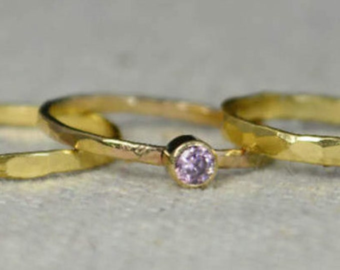 Classic Solid 14k Gold Pink Tourmaline Ring, 3mm gold solitaire, solitaire ring, real gold, October Birthstone, Mother Ring, Solid gold band