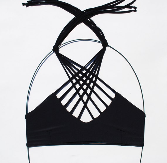 Front Criss Cross Halter Bikini Top Black MADE TO ORDER
