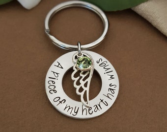 Memorial Key Chain With Angel Wing Charm | A Piece Of My Heart Has Wings ™ | Sympathy Gift For Loss Of Loved One