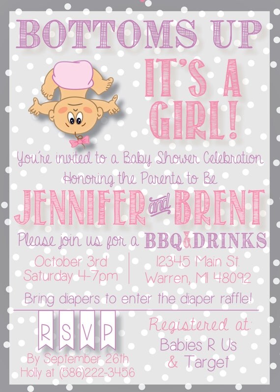 Bottoms Up Baby Girl Shower Invitation Printable