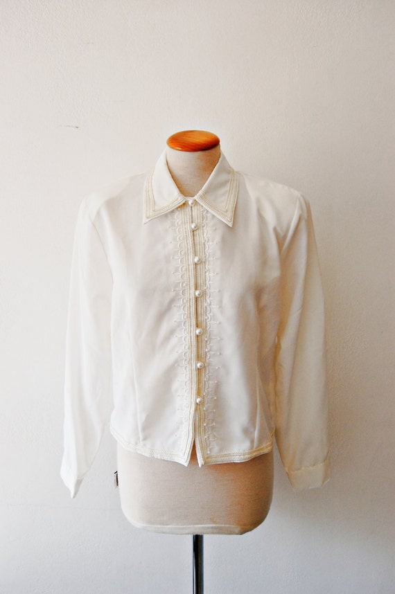 Vintage 80s women white button up shirt with by LAndrominaPerfecta