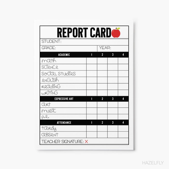 Kids Teacher Report Card Printable Play School by HazelflyPaperCo