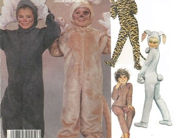1980s child costume pattern, McCalls's 2624, size 6, mouse, rabbit, cat, pajamas, front zipper closing, Halloween, PREVIOUSLY CUT