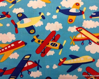 AIRPLANE Fabric By Yard, Half, Fat Quarter Aviation Aeroplanes Jet Planes Aircraft Blue Sky Fabric Clouds 100% Cotton Quilting Apparel t5/19