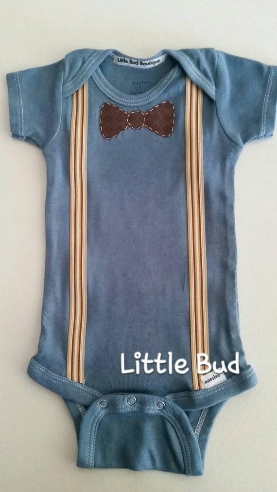 Baby Boy Onesie with Bowtie Little Man Denim by LilBudBoutique