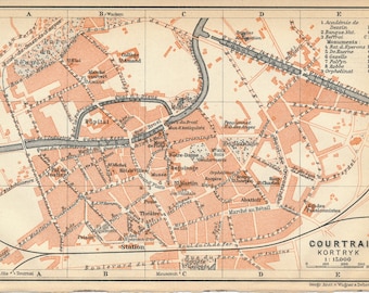 1910 Courtrai (Kortrijk) Belgium Antique Map
