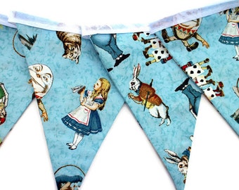 Alice in Wonderland bunting - Alice in Wonderland garland - fabric pennant banner - party bunting - blue bunting - blue garland