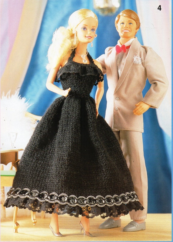 teenage dolls clothes knitting pattern Barbie evening dress