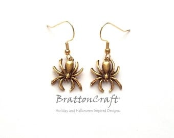 Gold Spider Charm Earrings - Halloween Earrings - Spider Earrings - Halloween Jewelry - Spider Jewelry