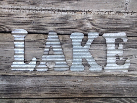 Galvanized Metal Letters LAKE Industrial Wall Decor Kitchen