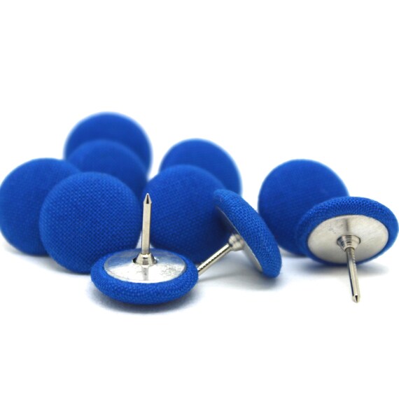Items similar to 10 Small Blue Fabric Push Pins, Blue Drawing Pins