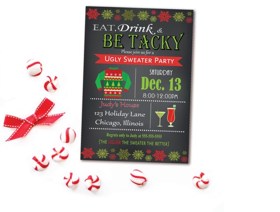 Chalkboard Ugly Sweater Christmas Party Invitation Chalkboard Ugly Sweater Christmas Party Invitation