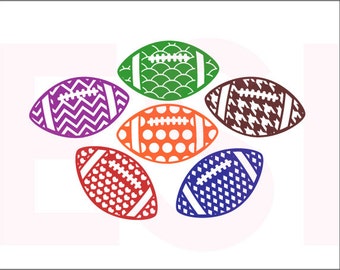 Patterned Football SVG, DXF, EPS, vinyl cut files for use in Silhouette Studio and Cricut Design Space. Chevron, Scallop, Heart, Polka dot.
