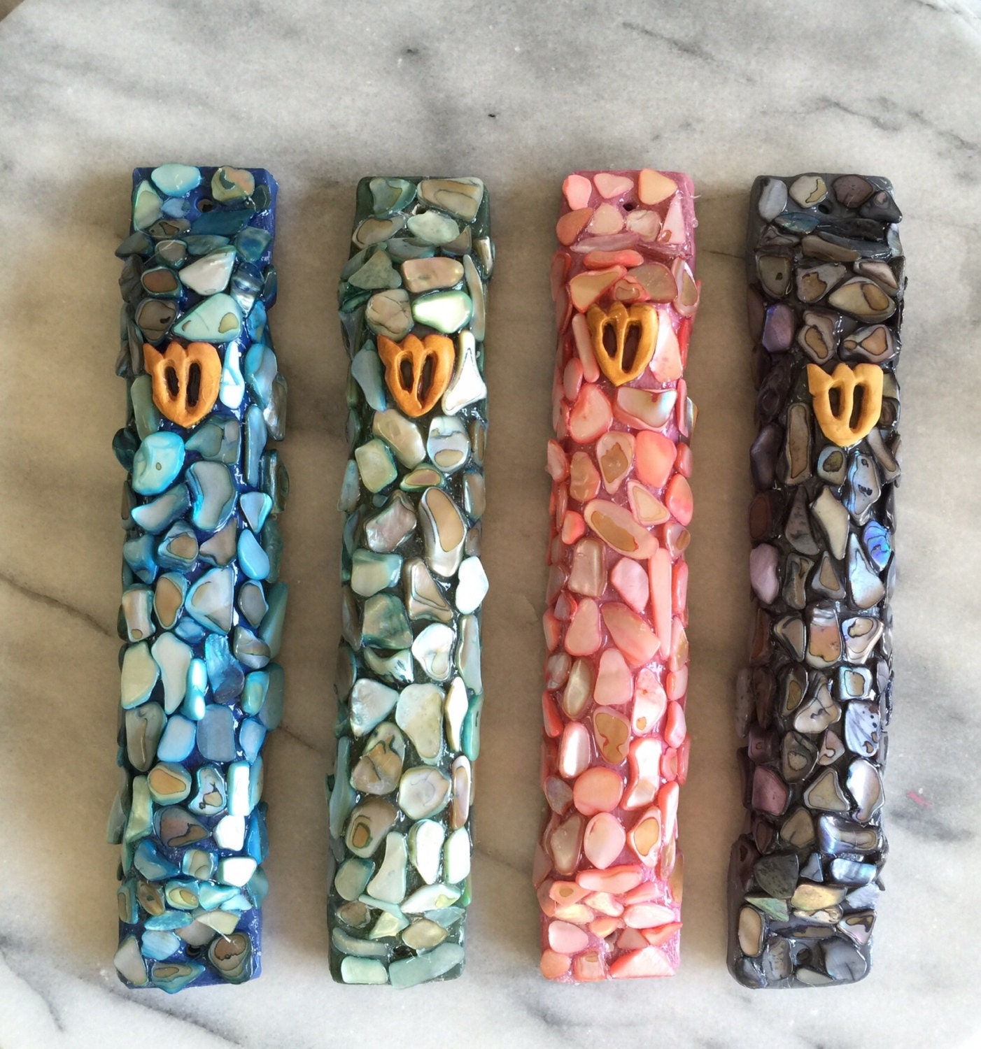 Custom handmade Mezuzah polymer clay case art wedding