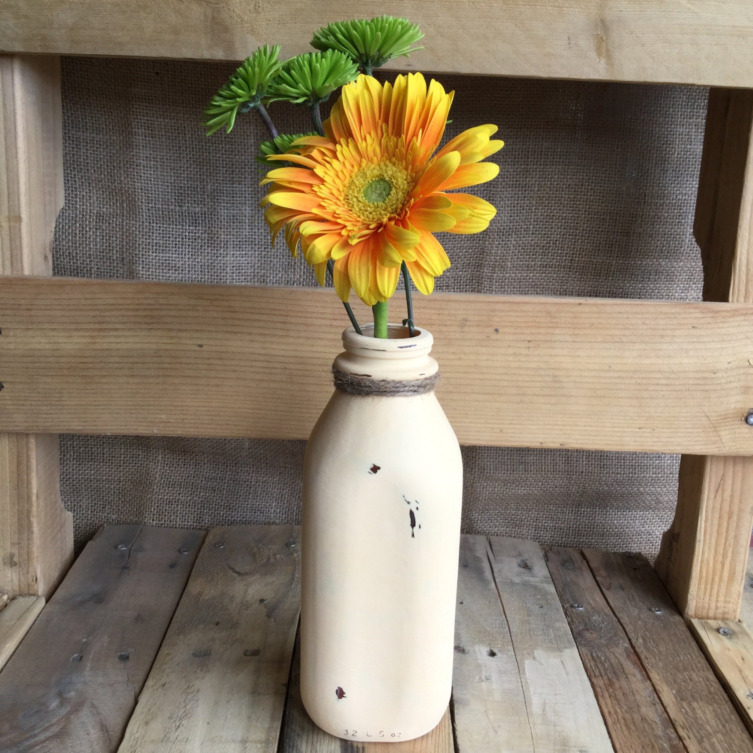 Milk Bottle Vase Large Flower Vase Shabby Chic by VintageDaisyHome
