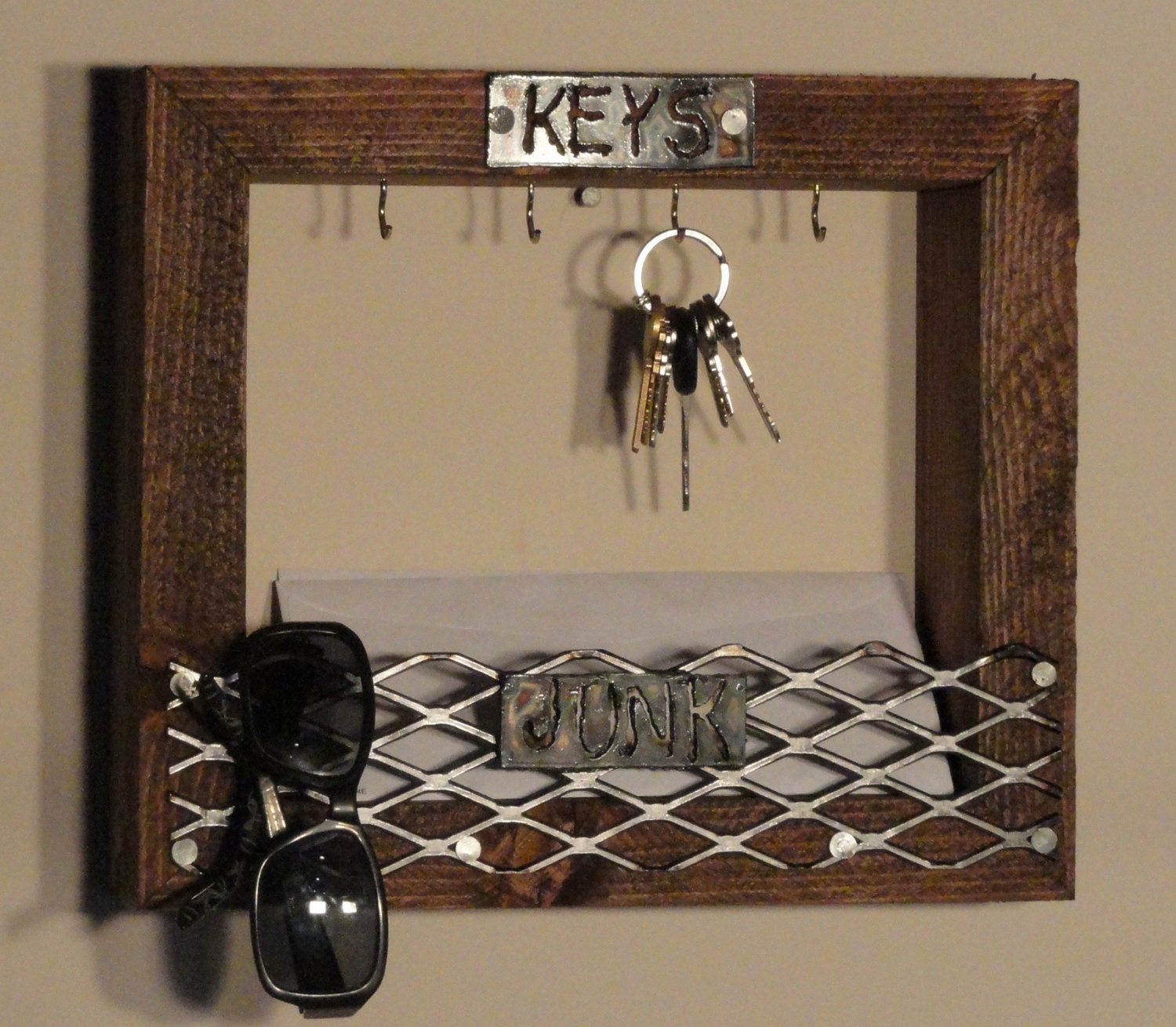 rustic mail and key holder