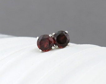 Garnet Earrings Tiny Silver Earrings Garnet Stud Earrings Red Earrings Sterling Silver Jewelry Post Earring 4mm January Birthstone Jewelry