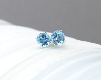 Swiss Blue Topaz Earrings Tiny Silver Earrings Silver Post Earrings Silver Stud Earrings Blue Earrings 4mm December Birthstone Gift for Her