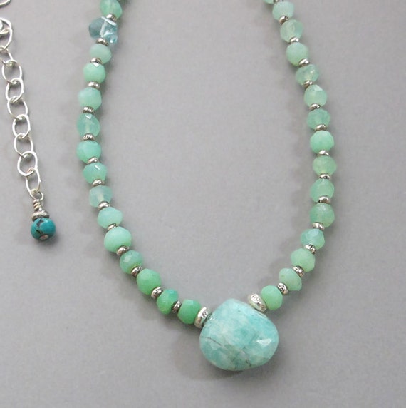 Peruvian Opal Amazonite Turquoise Necklace Sterling by DJStrang