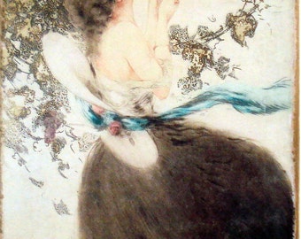Icart Lady and Grapes Art Painting Print Ready to Hang Deco Nouveau
