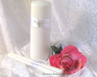 Wedding Candle Unity Candle Set Romantic Art Deco Wedding Bling Unity Candle Ribbon & Candle Color Choice Candle Stand Optional