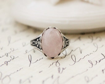 Rose Quartz Ring. Antique Silver or Antique Brass