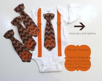 First Thanksgiving Outfit for Baby Boy. Toddler Boy Thanksgiving Outfit. My 1st Thanksgiving. Turkey Day. Chevron Tie and Suspenders.