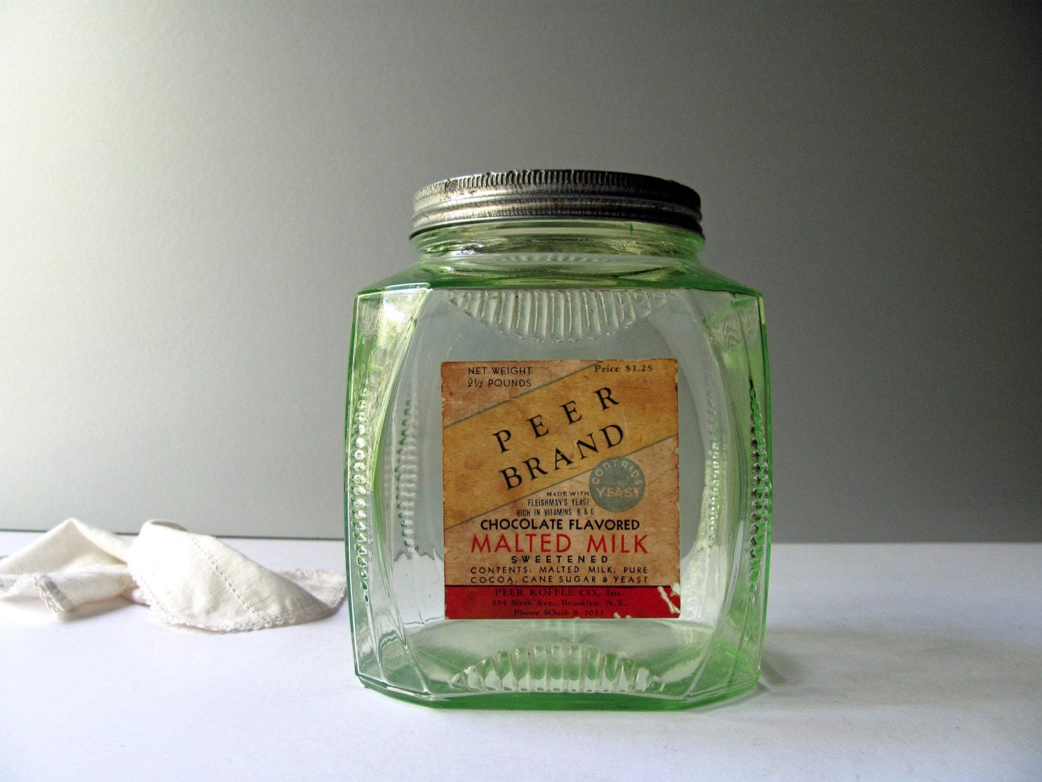 Vintage Vaseline Glass Cookie Jar Malted Milk Jar Green Glass