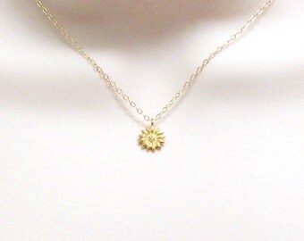 Sunflower Necklace, Tiny Flower Necklace, Dainy Necklace, Small Charm, Simple Nature Necklace, Gold, Rose Gold or Sterling Silver, Women