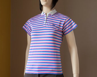 Fila Vintage Polo Shirt Short Sleeve 70s 80s Bjorn Borg Collared Striped Pink White Blue Shirt S M Small Medium